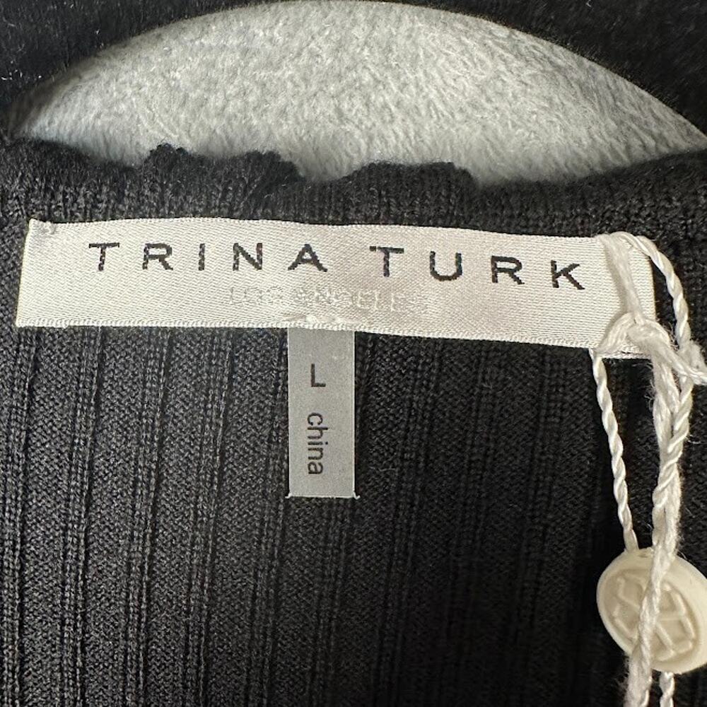 Trina Turk Dress Womens Large Black Quill Ruffle Sweater Quiet Luxury Party - Picture 9 of 13
